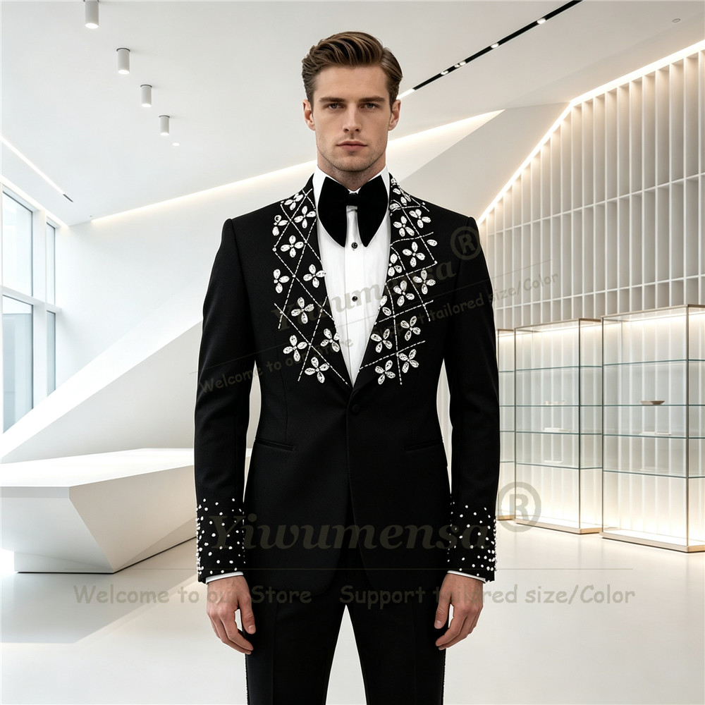 Men'S Formal Wear Jewelry - メタリックジュエリーオーナメント付きメンズウェディングスーツ、カスタムメイドの男性用ファッショングルームウェア、タキシード、カスタムメイドの男性用ビジネスプロムブレザー