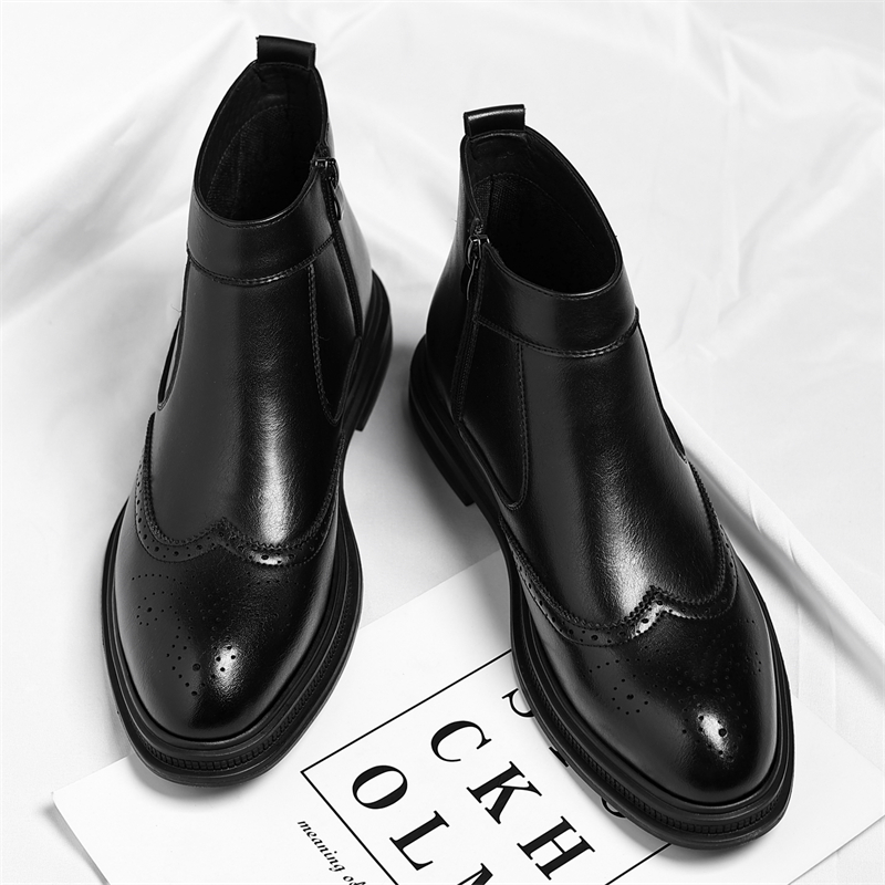 Men'S Formal Style - 秋冬の厚底メンズビジネスハイカットブーツはシンプルで通気性があり、彫刻が施されており、快適で、男性のフォーマルウェアに適しています。