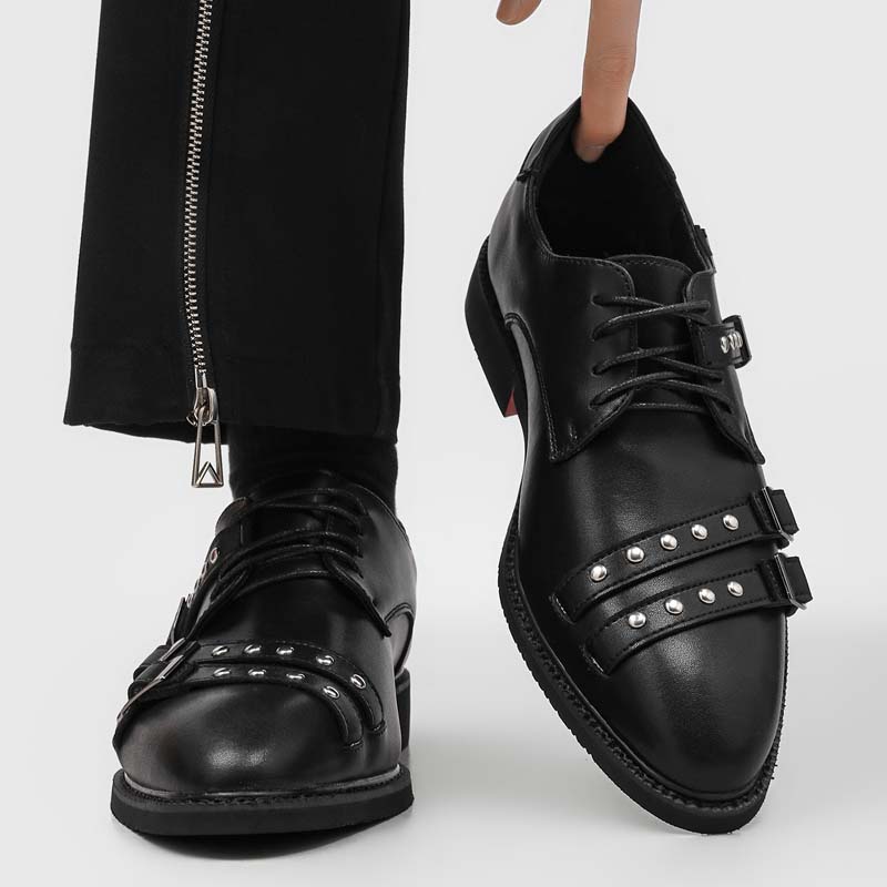 Men'S Formal Party Wear Shoes - 男性クラシックポインテッドオックスフォードシューズブラックメンズカジュアルレースアップビジネスパーティーフォーマルレザーシューズロックパンクスタイルサイズ38-46