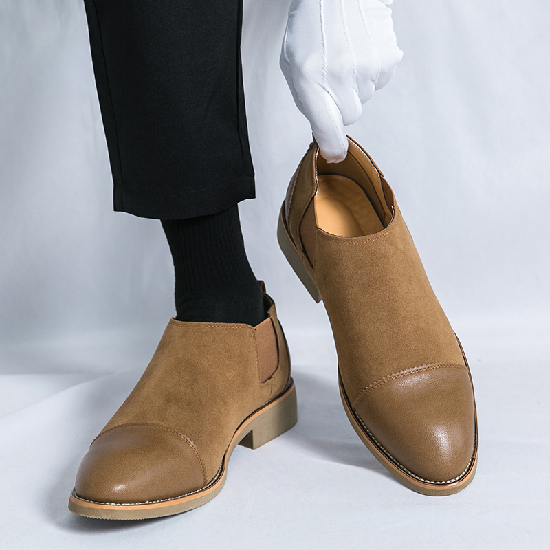Men'S Formal Party Wear Shoes - メンズレトロフォーマルシューズ ブラックブラウン パッチワーク フロストレザーシューズ ワンフット ビジネス