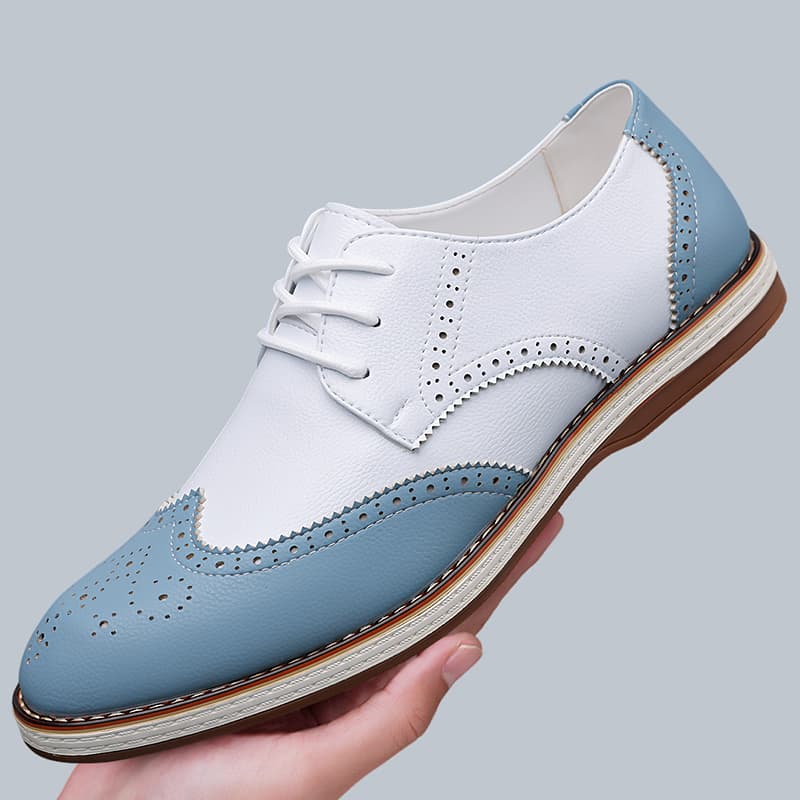 Men Formal Wear Shoes - メンズ ホワイト ブルー ツートーン ブローグ オックスフォード