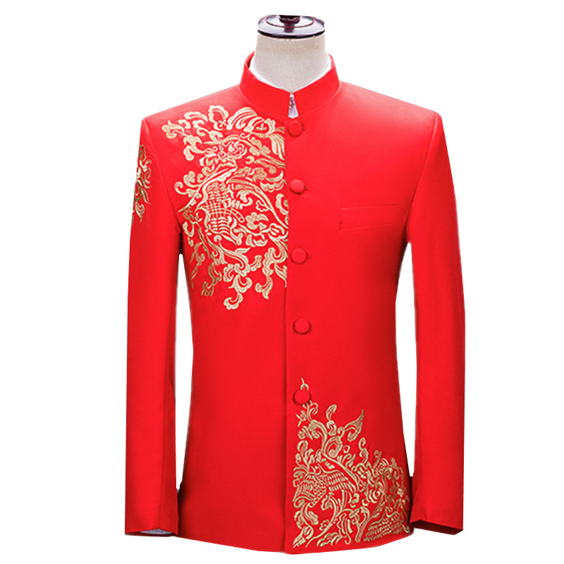 Men'S Vintage Formal Wear - 新しいメンズ刺繍入りスーツジャケット、ヴィンテージスタンドカラーフォーマルブレザー、メンズウェディング、新郎、プロムパーティー、ステージ衣装に最適