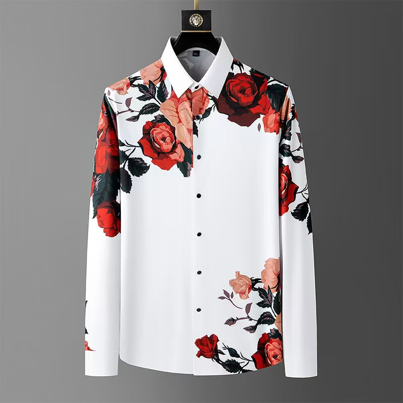 Men'S Vintage Formal Wear - メンズ長袖シャツ,ヴィンテージ,フローラルプリント,社交クラブウェア,ファッションラペル,高品質,ラグジュアリー