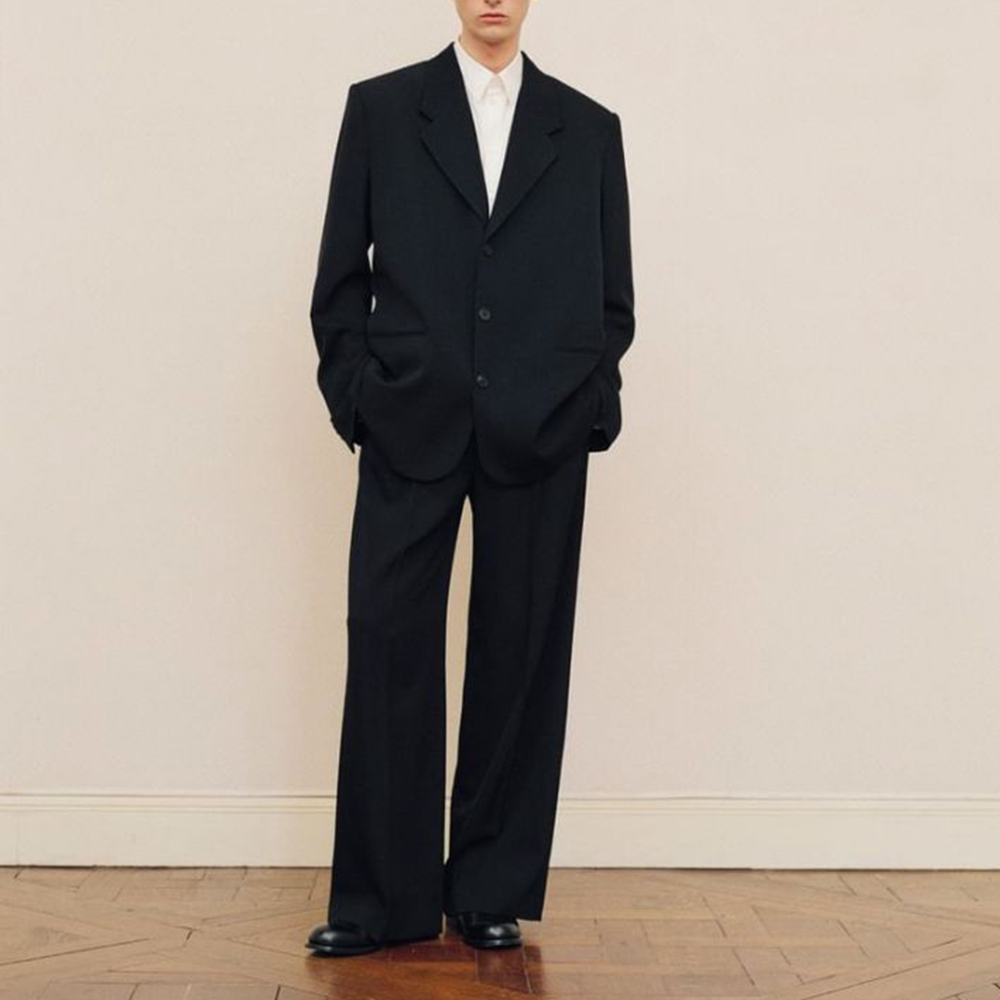Men Formal Wear Fashion - メンズ ブラック オーバーサイズ スーツセット シングルブレスト ファッション