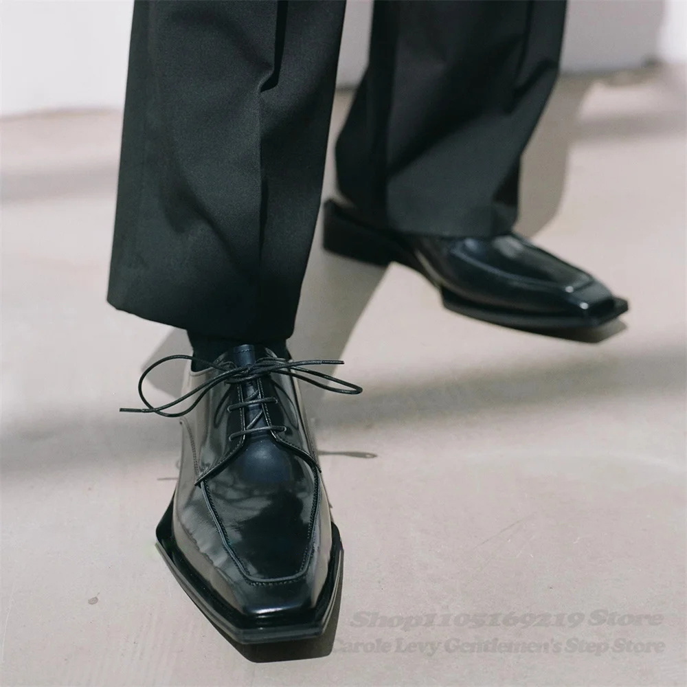 Men'S Formal Style - 黒のパテントレザー メンズ 4cmヒール ブリティッシュスタイル 通勤用ダービーシューズ 新品