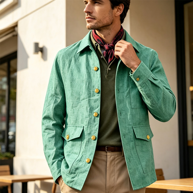 Men'S Vintage Formal Wear - ヴィンテージメンズリネンジャケット、ラペルカラー、ゴールドボタン、カジュアルスリムフィットコート、軽量で通気性があり、フォーマル、デイリー、オフィスウェアに最適