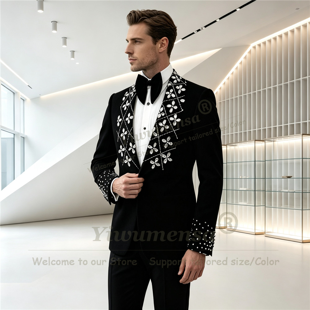 メタリックジュエリーオーナメント付きメンズウェディングスーツ - Men'S Formal Wear Jewelry のレビューと価格