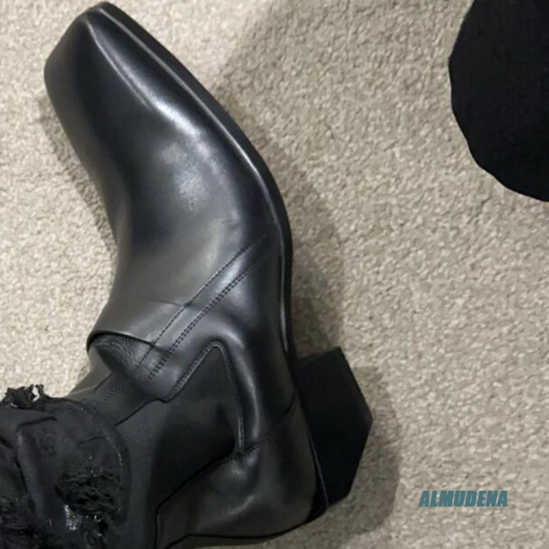 スクエアトゥ メンズ ブラック レザー チェルシーブーツ エ - Men'S Formal Style のレビューと価格