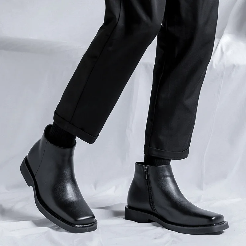 黒の新ファッション男性カジュアル革靴秋冬ドレスアンクルブーツ - Men Formal Wear Shoes のレビューと価格