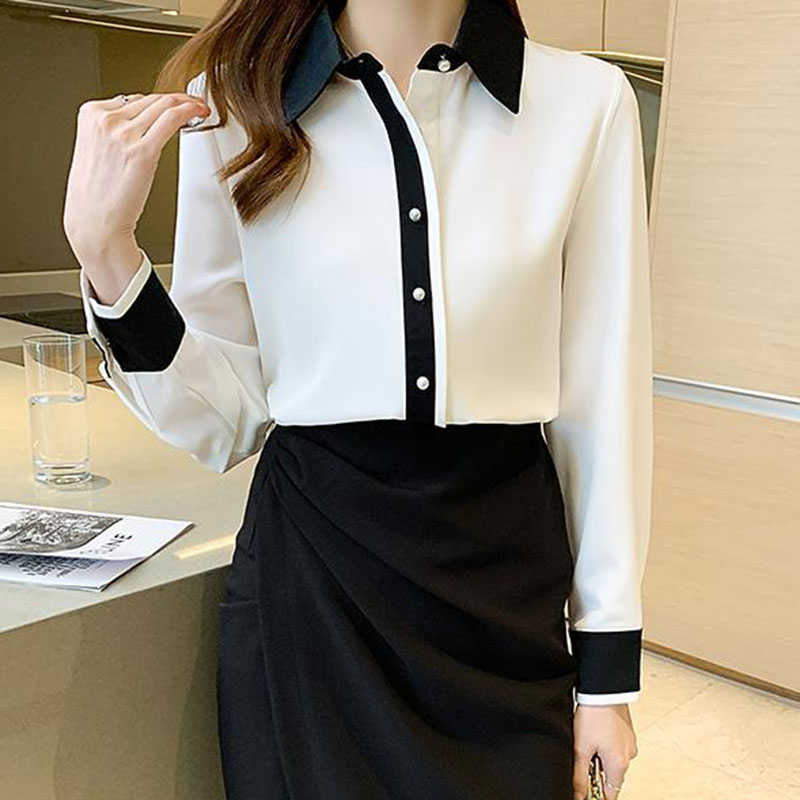 女性用ホワイトシフォンシャツ韓国シックなシングルブレストコン - Men'S Formal Style のレビューと価格