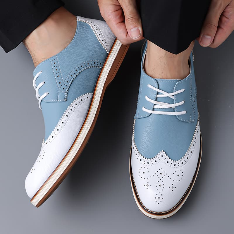 メンズ ホワイト ブルー ツートーン ブローグ オックスフォ - Men Formal Wear Shoes のレビューと価格