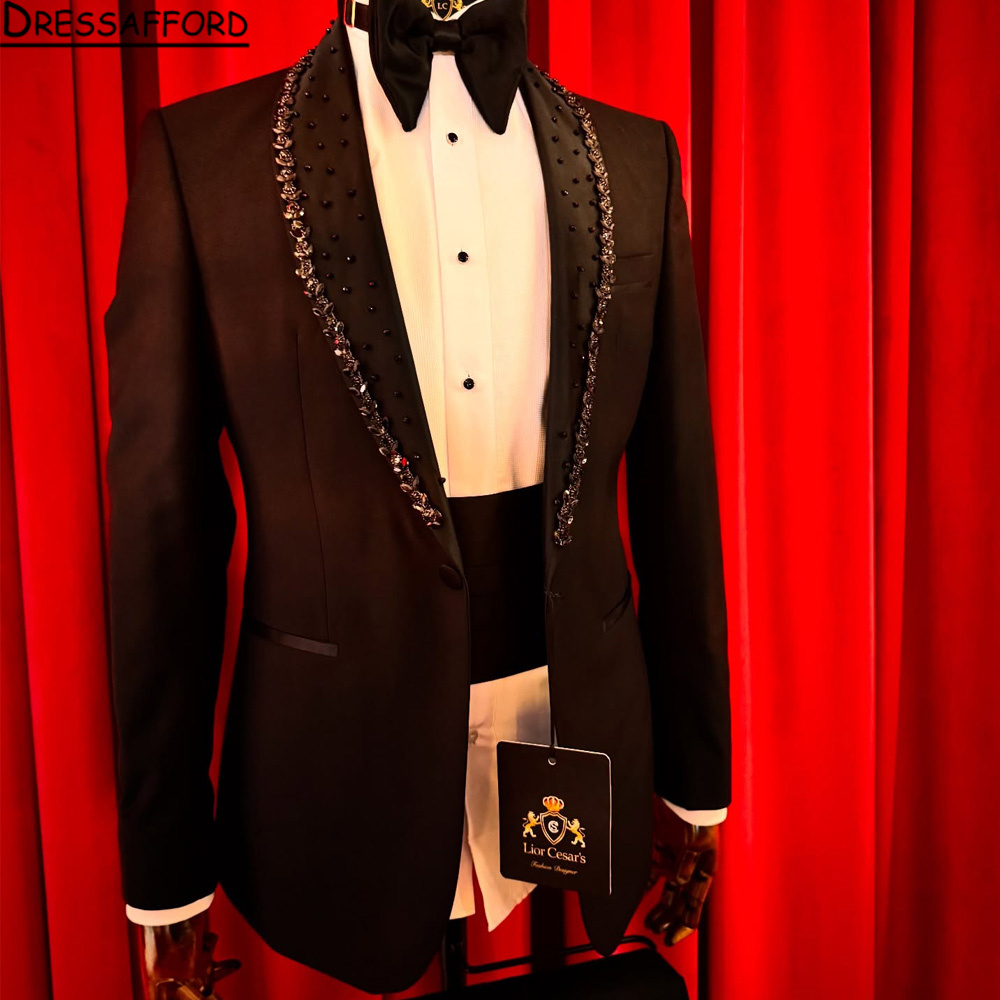 高級新郎結婚式スーツクリスタルジュエリービーズプロムブレザー - Men'S Formal Wear Jewelry のレビューと価格