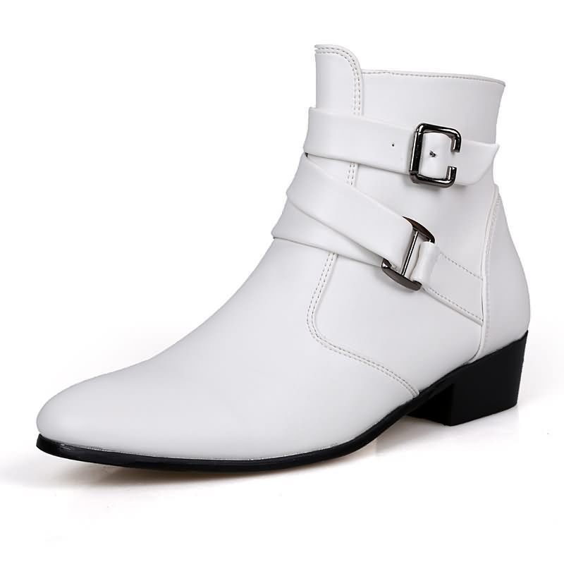 高級メンズブーツレザーチェルシーブーツハイトップバックルスト - Men'S Formal Style のレビューと価格