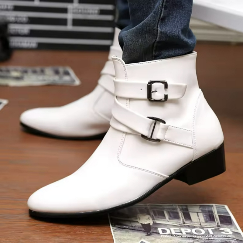 高級メンズブーツレザーチェルシーブーツハイトップバックルスト - Men'S Formal Style のレビューと価格
