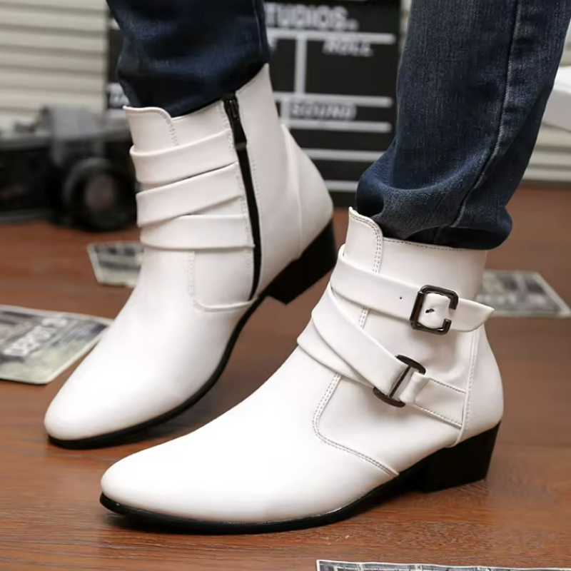 高級メンズブーツレザーチェルシーブーツハイトップバックルスト - Men'S Formal Style のレビューと価格