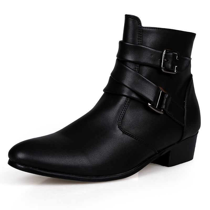 高級メンズブーツレザーチェルシーブーツハイトップバックルスト - Men'S Formal Style のレビューと価格