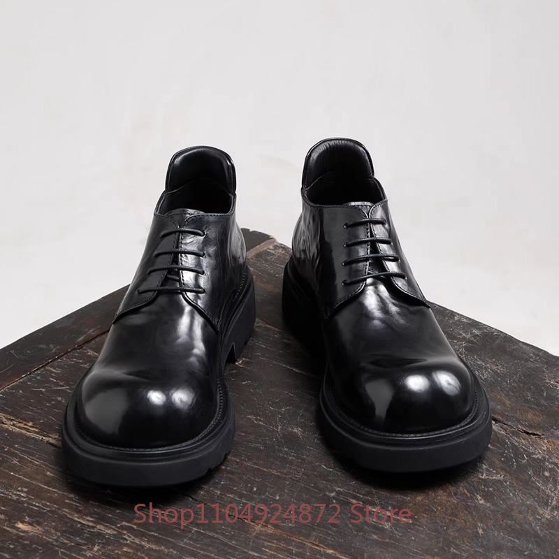 高級ファッションラウンドトゥダービーシューズメンズ本革厚底身 - Men'S Formal Style のレビューと価格