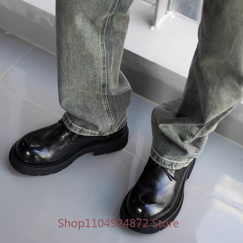 高級ファッションラウンドトゥダービーシューズメンズ本革厚底身 - Men'S Formal Style のレビューと価格