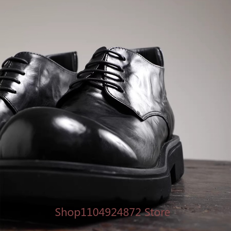高級ファッションラウンドトゥダービーシューズメンズ本革厚底身 - Men'S Formal Style のレビューと価格