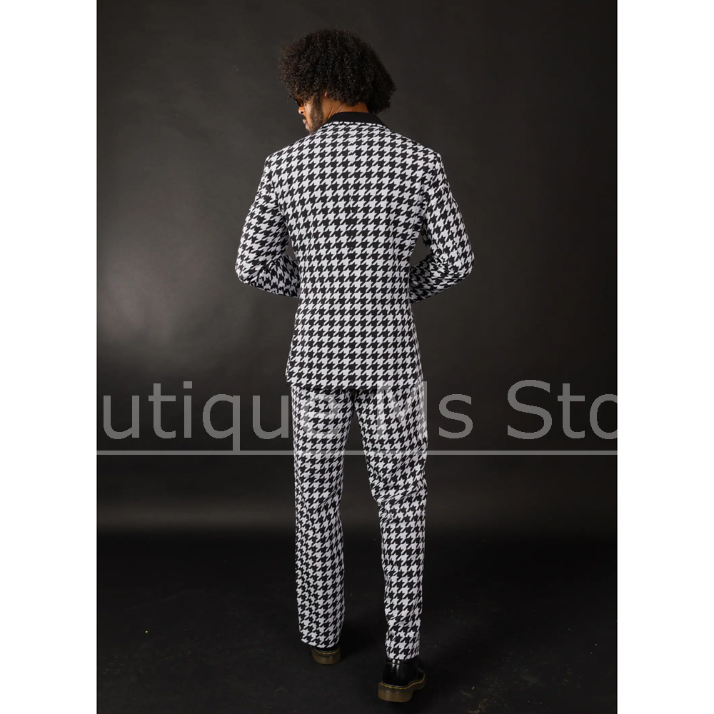 黒白千鳥格子柄メンズスーツ スリムフィットブレザーパンツセッ - Men Formal Wear Fashion のレビューと価格